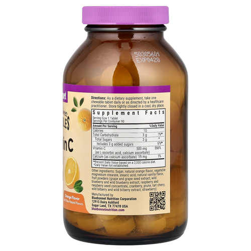 Bluebonnet Nutrition, Earth Sweet®, жевательные таблетки, со вкусом витамина C, апельсин, 90 жевательных таблеток