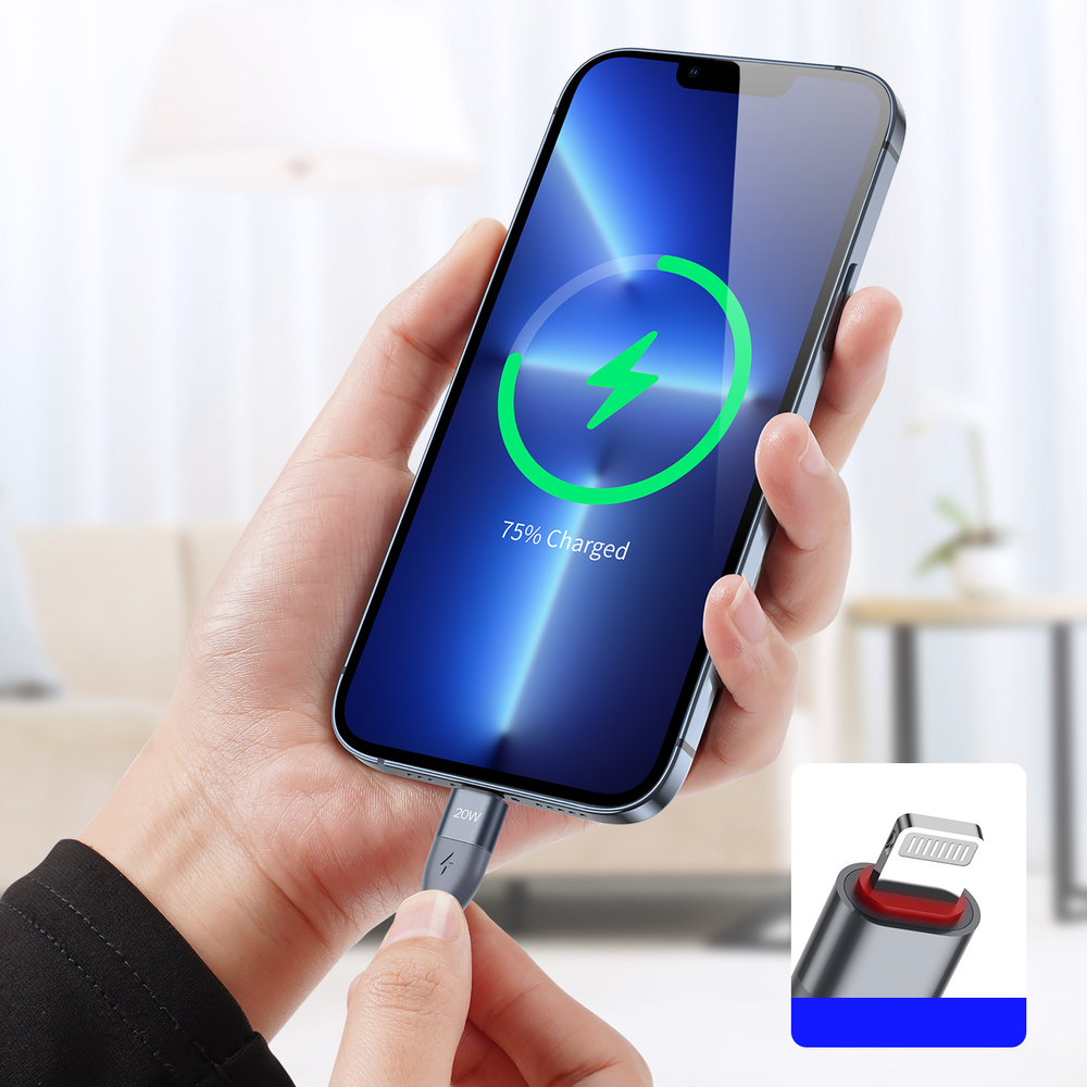 Кабель в тканевой оплетке длина 100см с разъемом Type C на Lightning с быстрой зарядкой PD 20W от Duzzona, серия A1 Cable