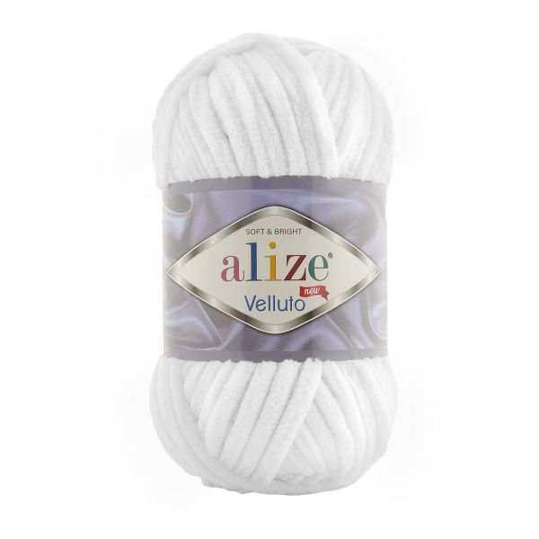 Пряжа Alize (Ализе) Velluto / уп.5 мот. по 100 г, 68м, 055 белый A