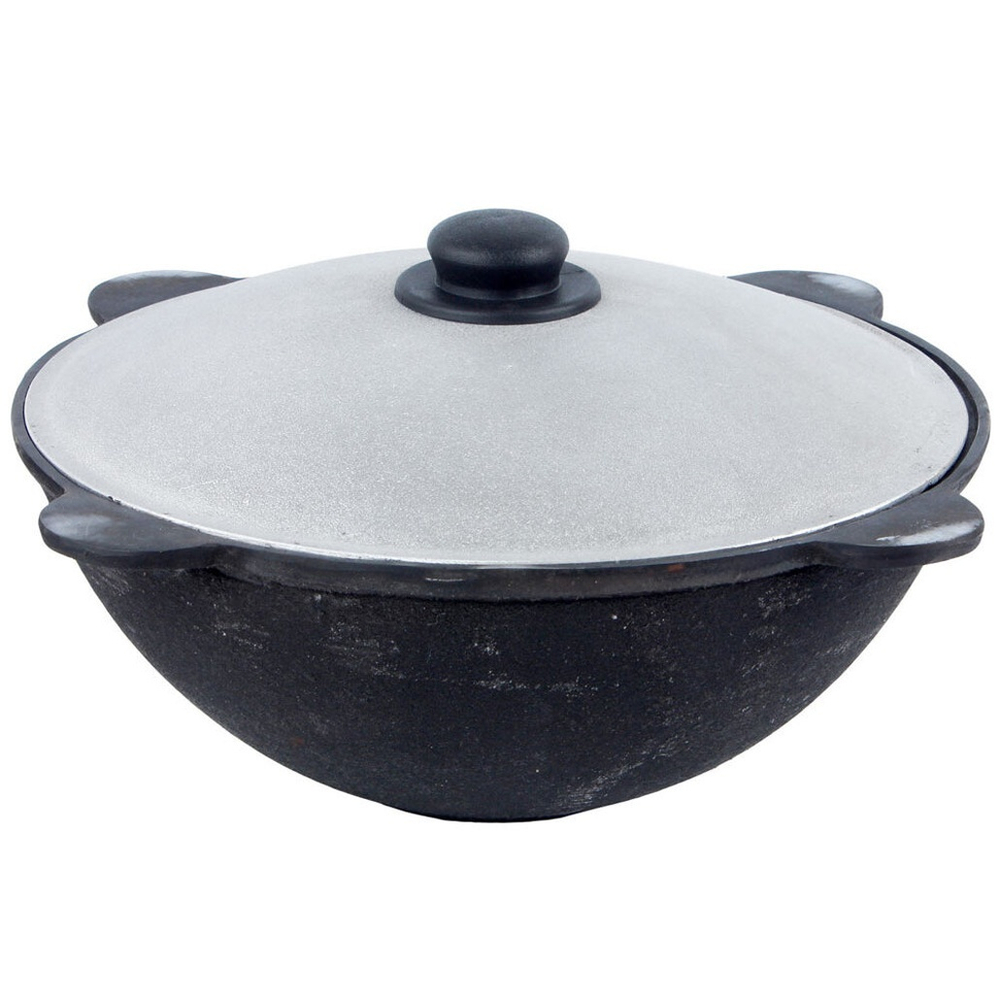 Казан 12л узбекский чугунный с алюминиевой крышкой, плоское дно (г.Наманган)