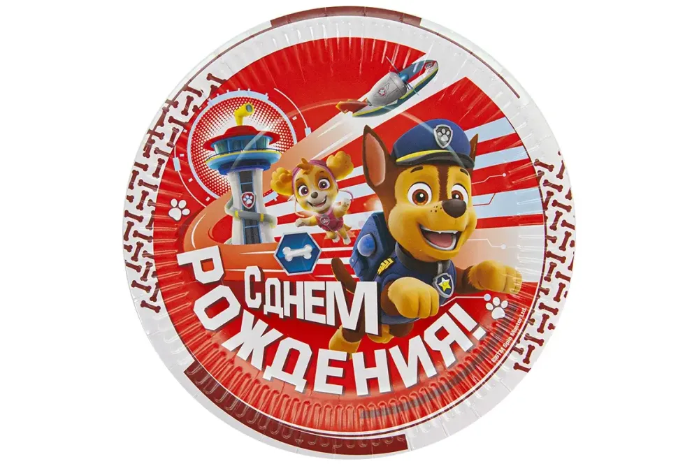 Тарелки (9''/23 см) Щенячий Патруль, С Днем Рождения!, Красный, 6 шт