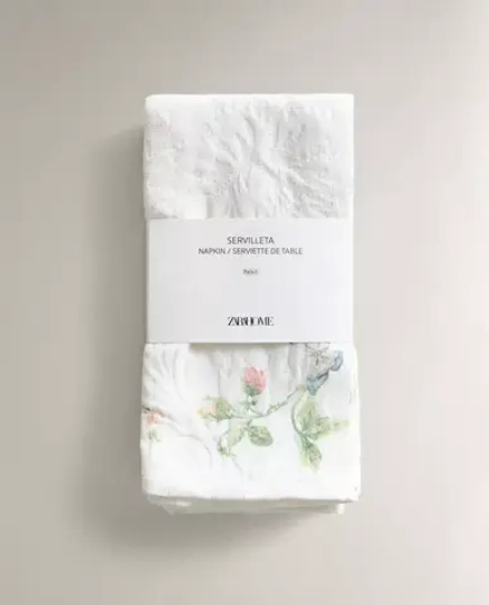 ZARA HOME САЛФЕТКИ ИЗ ХЛОПКА С ЦВЕТОЧНЫМ ПРИНТОМ (НАБОР ИЗ 2 ШТ.), ЗЕЛЕНЫЙ