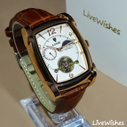 Часы наручные механические с автоподзаводом LIGE на кожаном ремешке, золотистый/коричневый W9110-01