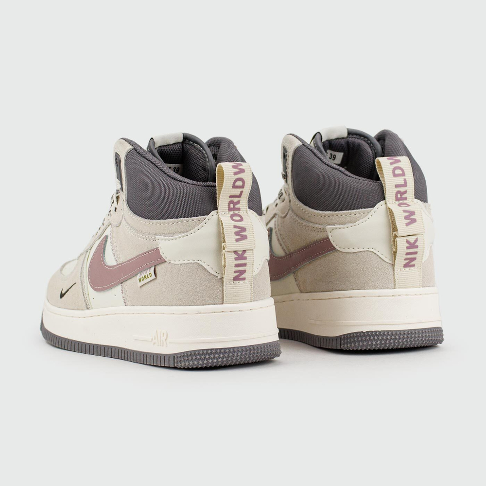 Кроссовки Nike Air Force 1 Mid Grey / Wh. with Fur Wmns