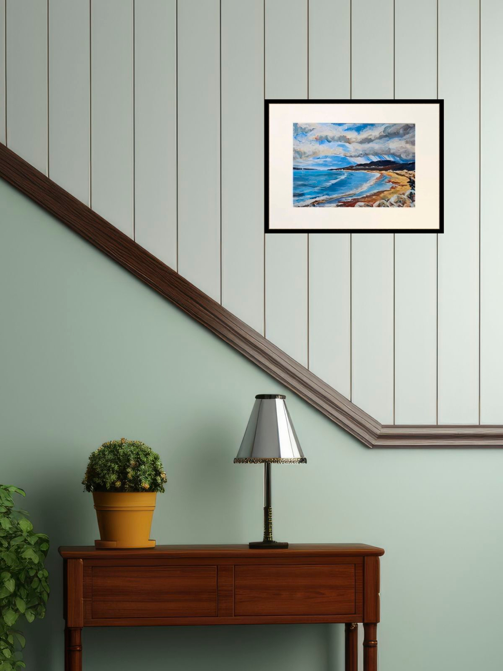 Картина авторская акрилом на холсте в паспарту 30х40 см на стену для интерьера "А где-то там идет дождь..."