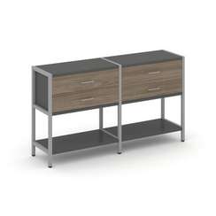 Shelf System Двухсекционный стеллаж двухярусный с ящиками SN.STM-222 Антрацит/Вяз Благородный/Металл