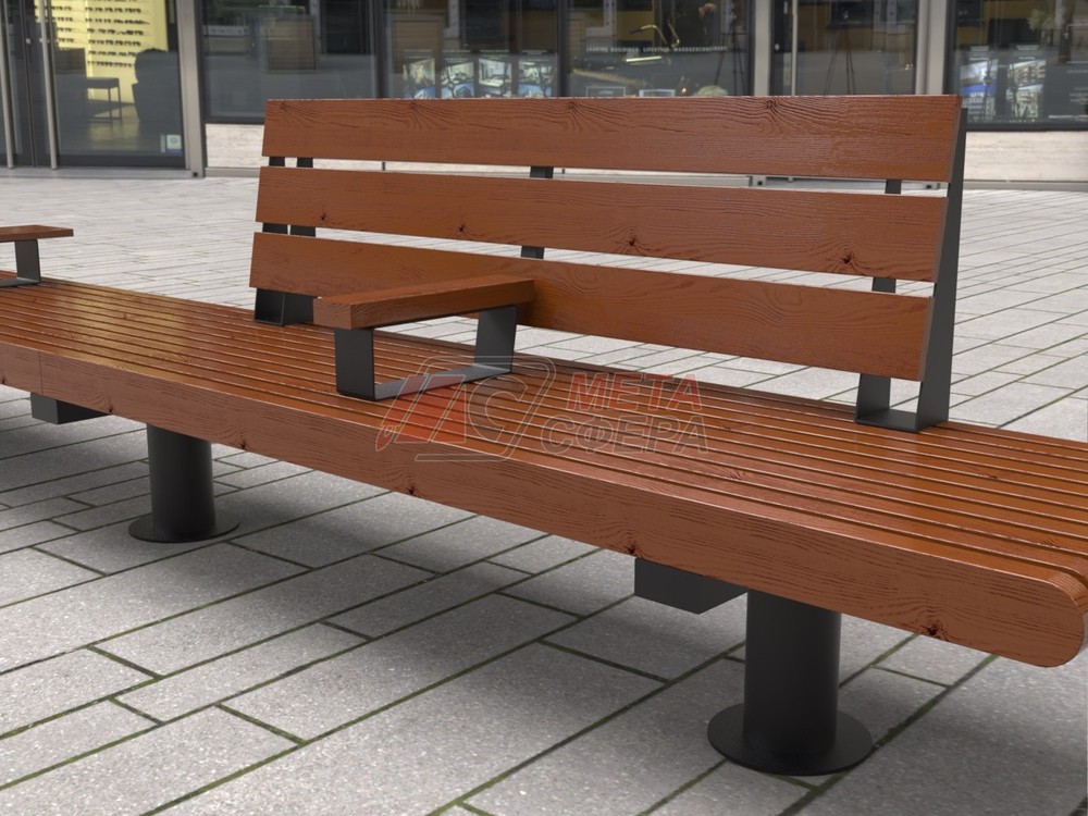 Скамейка Rail Road 01 двойная с подлокотником и подставкой