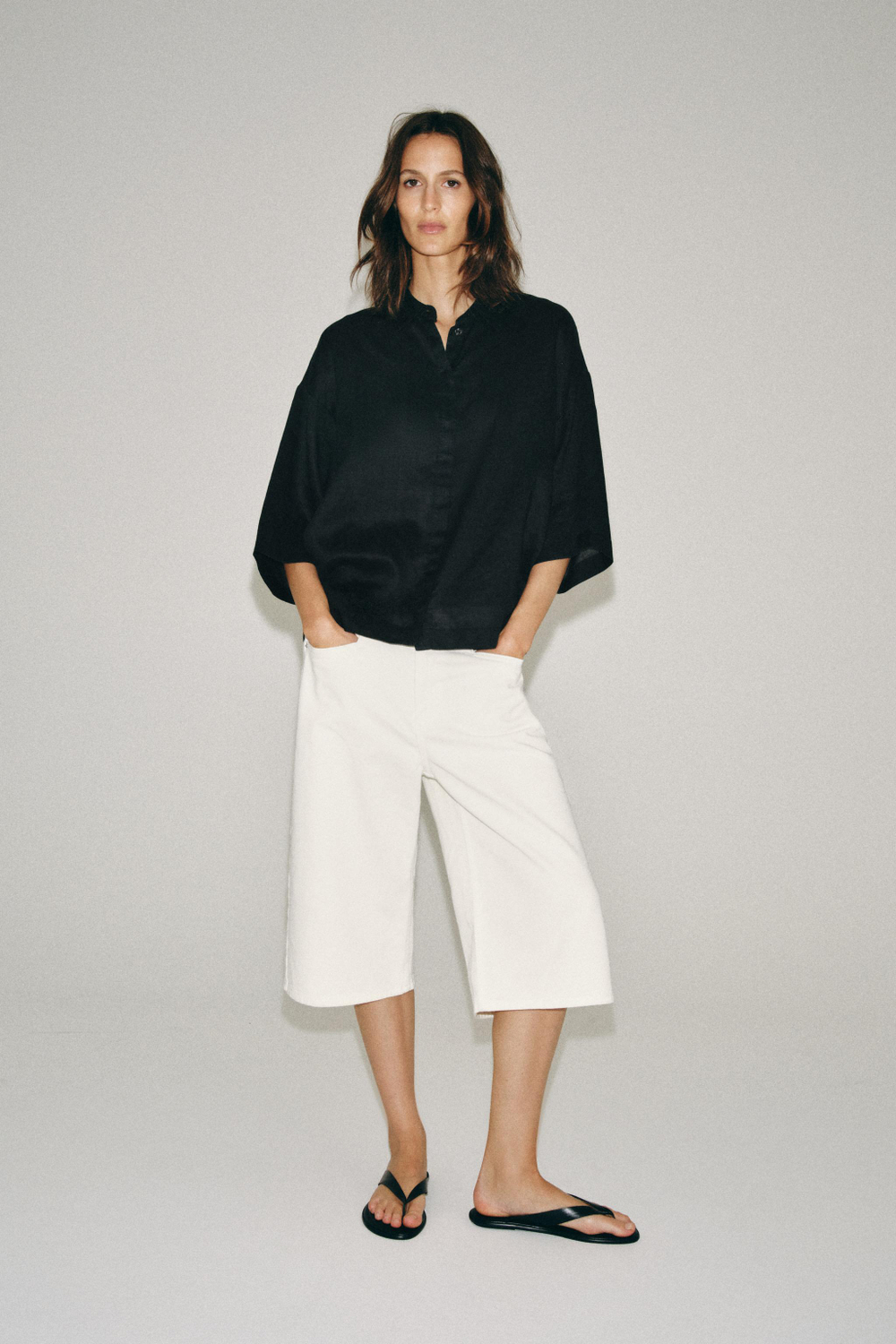 ZARA СТРУЯЩАЯСЯ РУБАШКА ОВЕРСАЙЗ — ZW COLLECTION, ЧЕРНЫЙ