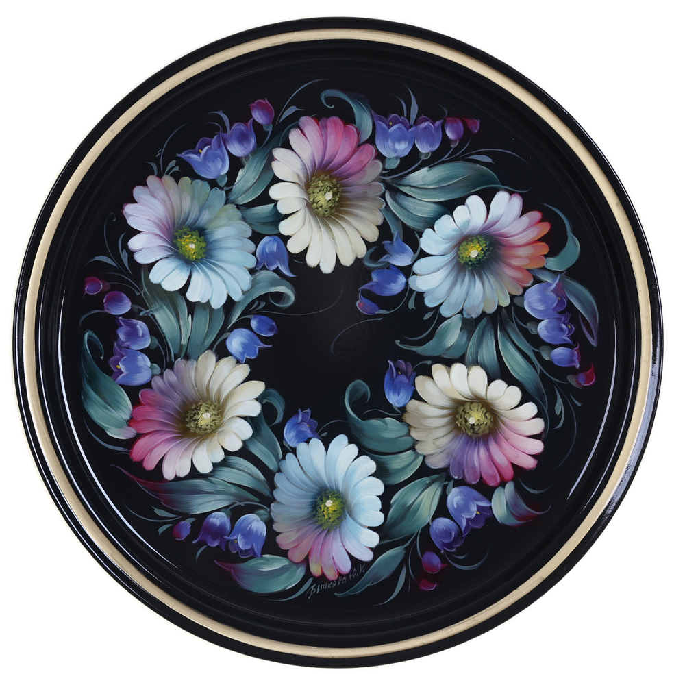 Жостовский поднос декоративный, размер 30 см (A9), металлический