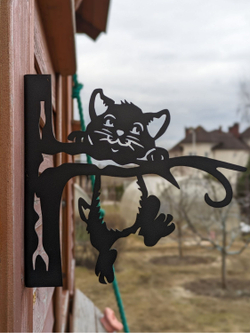 Кронштейн для кашпо Кот на дереве, кашпо подвесное, держатель для цветов