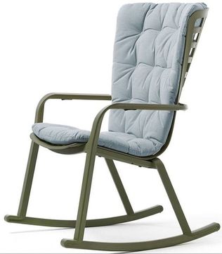 Кресло-качалка Folio пластиковое зеленое с голубой подушкой Nardi Италия
