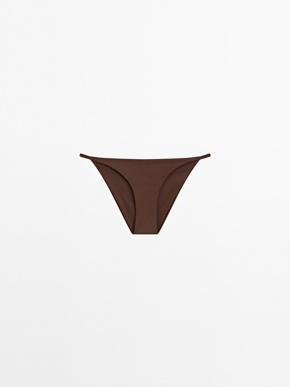 Massimo Dutti Плавки бикини с тонкими боковыми полосками, коричневый