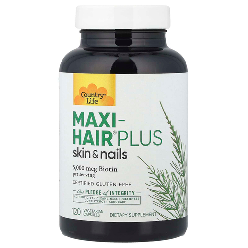 Country Life, Maxi-Hair® Plus, добавка для волос, кожи и ногтей, 120 вегетарианских капсул