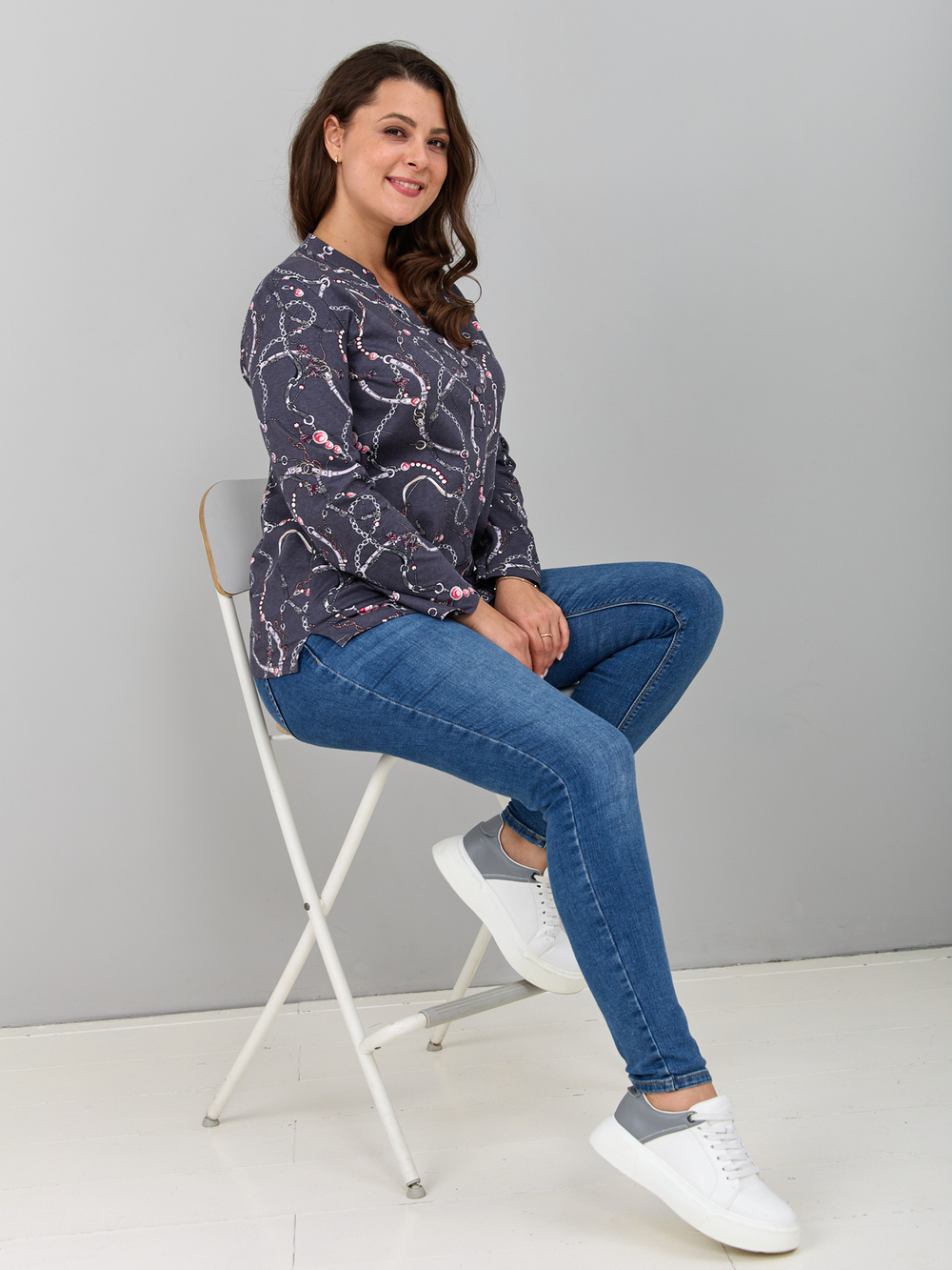 Блузка БЛ-22/серыйремни-цепи