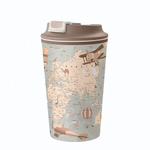 Термостакан с клапаном и декором "карта" 350мл (светло-бежевый)