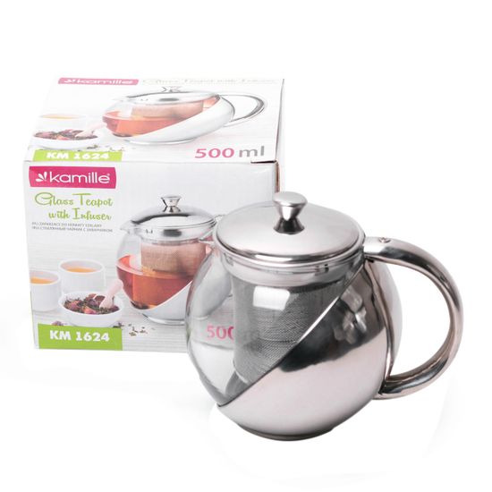 Заварочный чайник 500 мл. Kamille KM-1624 с металлическим дном и вставкой из нержавеющей стали
