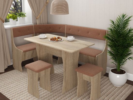 Кухонный уголок bello "Оливьер" (Дуб сонома/Рогожка Bahama Hazel (AT)) -G/Л1