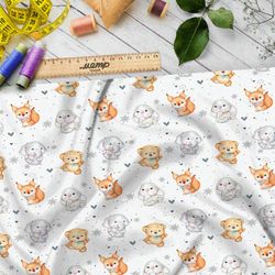 Ткань бязь игрушечные белочки, зайчики, мишки и слоники