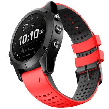 Ремешок дышащий Athlet 22 мм. для Garmin Fenix 7/6/5, EPIX 2, MARQ, Forerunner 935 / 945 / 955 / 965, instinct, instinct 2 двухцветный силиконовый быстросъемный (Красный/черный)