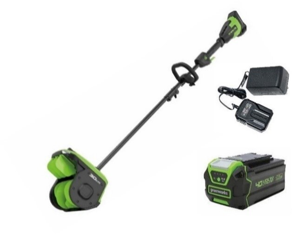 Снегоуборщик аккумуляторный Greenworks Арт. 2603107UG, 40V, 30 см, с регулируемым направлением выброса, бесщеточный, с 1хАКБ 5 Ач и ЗУ