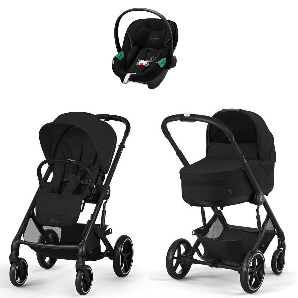 Коляска Cybex Balios S Lux BLK complete Aton S2 Moon Black Base One 4 в 1 Moon Black с дождевиками
