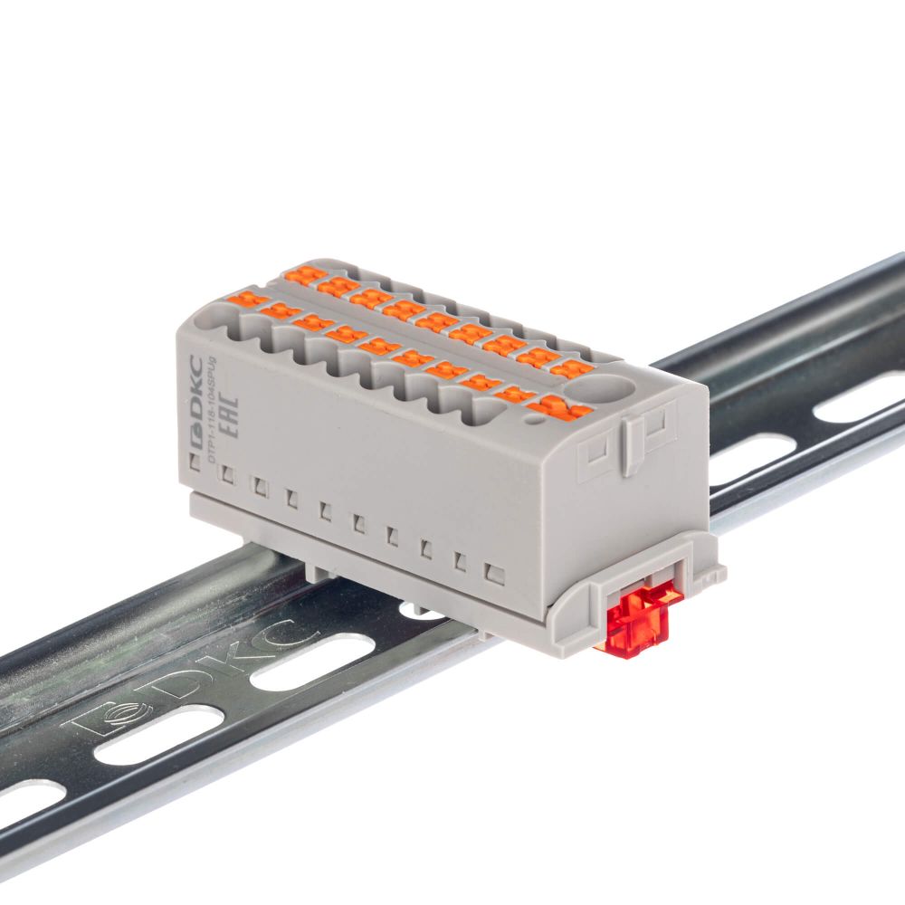 Блок распределительный с верт. адаптером на рейки шириной 15/35мм, зажим push-in, 1 ввод 6 кв.мм, 18 точек подключения 2,5 кв.мм, красный