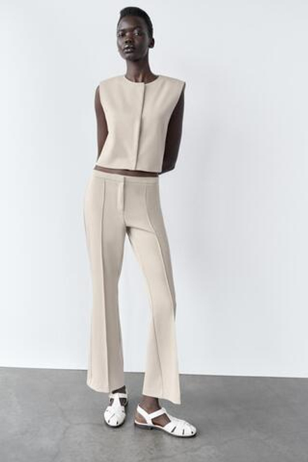 ZARA БРЮКИ FLARED С ДЕКОРАТИВНЫМИ ШВАМИ, ПЕСОЧНЫЙ