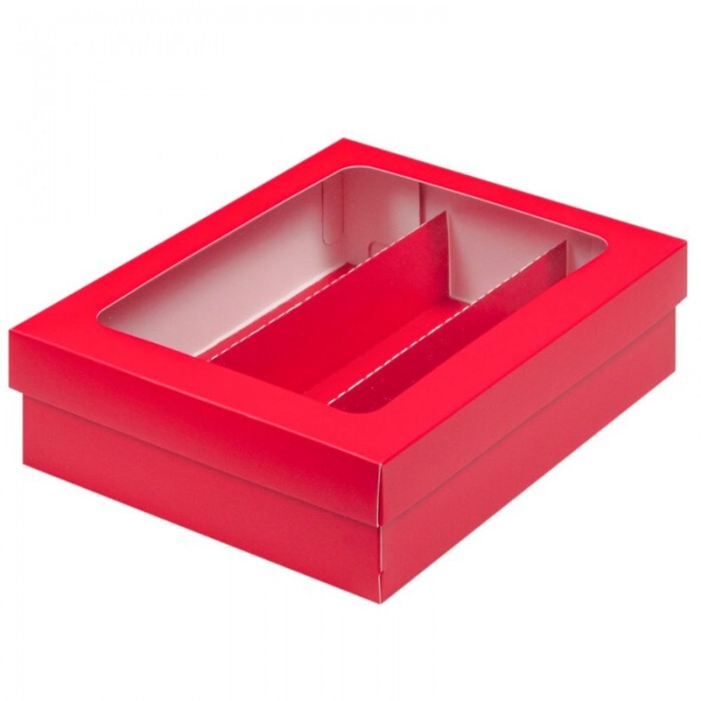 Коробка для макарон с окошком и ложементом 210*165*55 мм (3) (красная матовая)