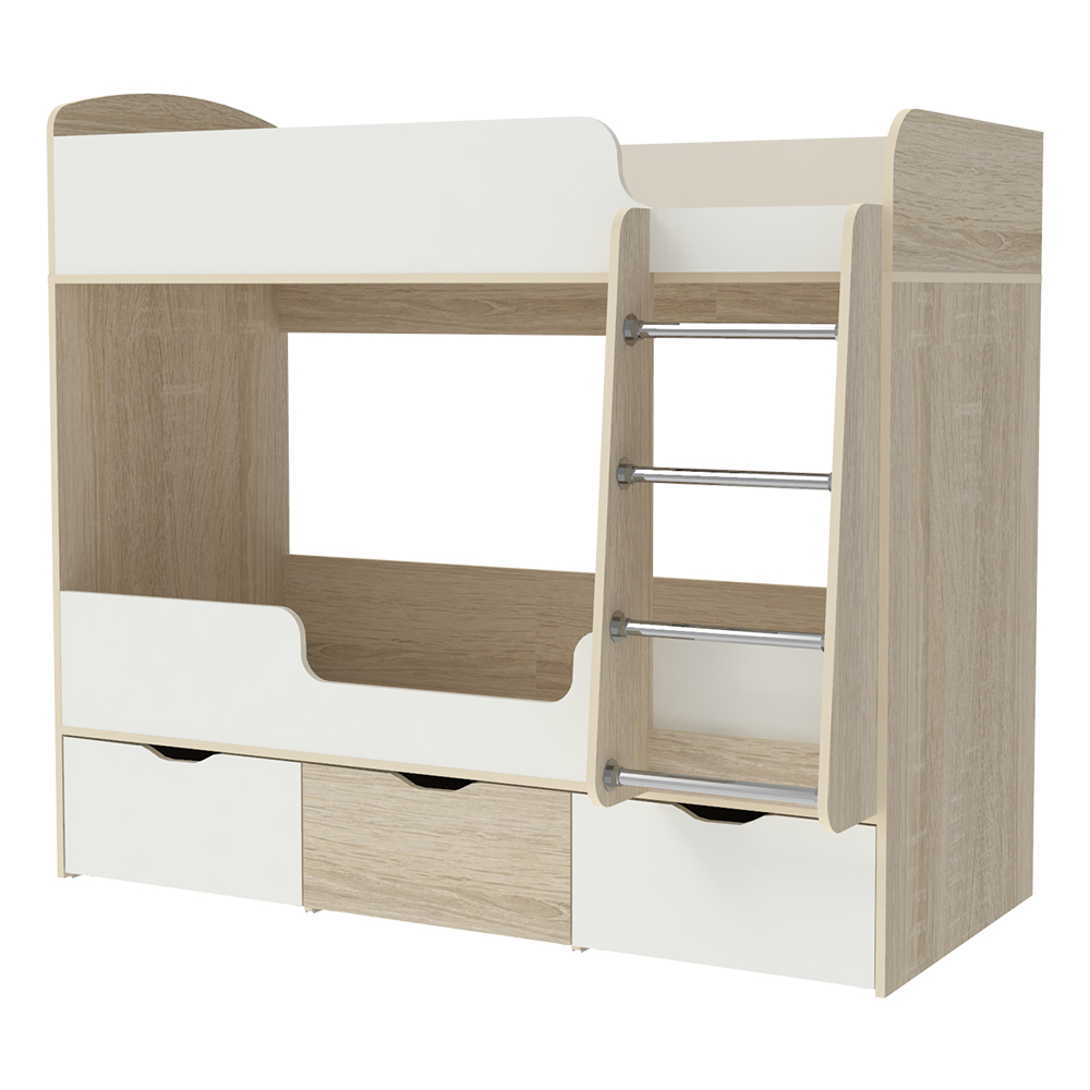 Кровать двухъярусная КарИВи Малыш Двойняшка Дуб Сонома Белый