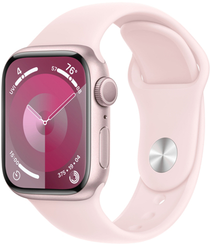 Apple Watch Series 9, 41 мм, корпус из алюминия розового цвета, спортивный ремешок нежно-розового цвета