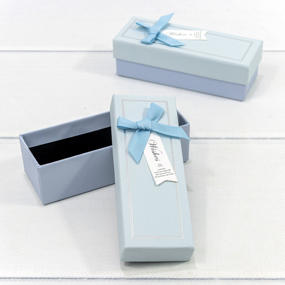 Коробка Ювелирная 12х4.5х3.5 см Набор 2 шт с бантиком (Голубой)