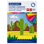 Картон цветной А4 МЕЛОВАННЫЙ EXTRA, 48 листов 12 цветов, склейка, BRAUBERG, 200х290 мм, 113552