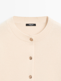 Massimo Dutti Кардиган из трикотажа с золотистыми пуговицами, бежевый