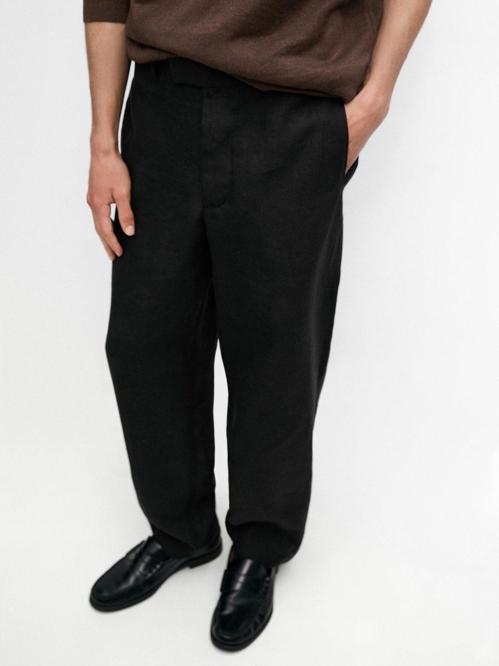 Massimo Dutti Льняные брюки Barrel приталенного кроя, черный