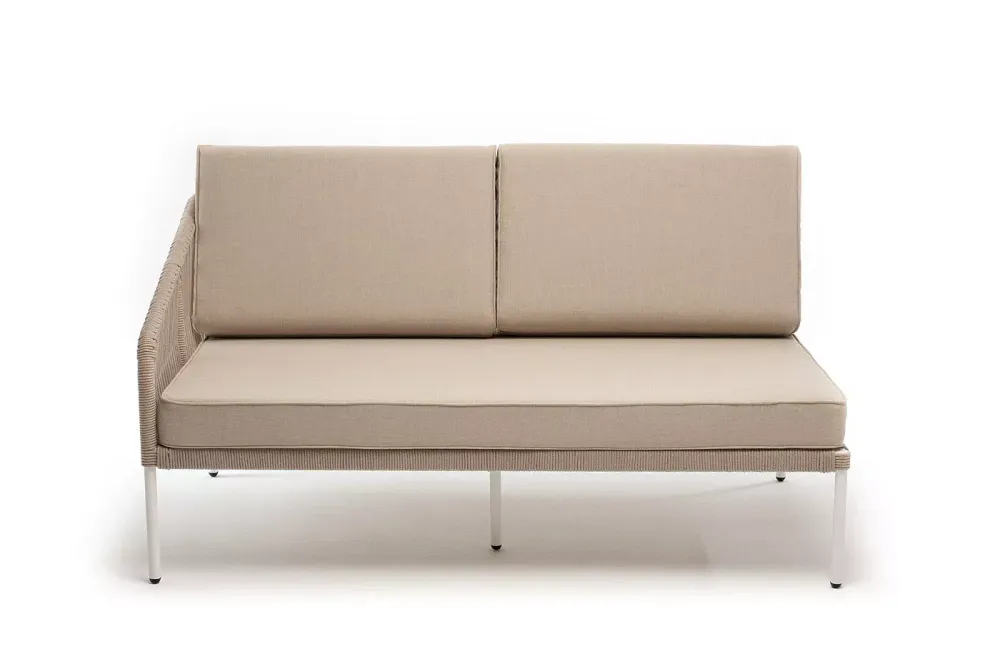 "Канны" правый модуль плетеный из роупа, каркас алюминий белый муар, роуп бежевый круглый, ткань бежевая 15052