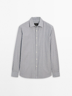 Massimo Dutti РУБАШКА КЛАССИЧЕСКОГО КРОЯ ИЗ ХЛОПКА В ПОЛОСКУ, СИНИЙ