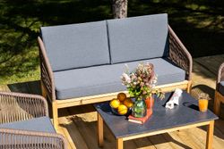 "Канны" лаунж-зона 4-местная из роупа со столиком "Канны" (серый гранит), основание дуб, роуп коричневый