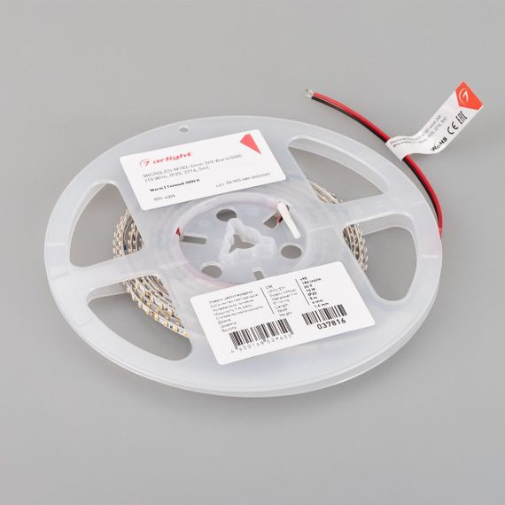Светодиодная лента Arlight 10W/m 182LED/m 2216SMD теплый белый 5M MicroLed-M182-4mm 24V Warm3000 037816