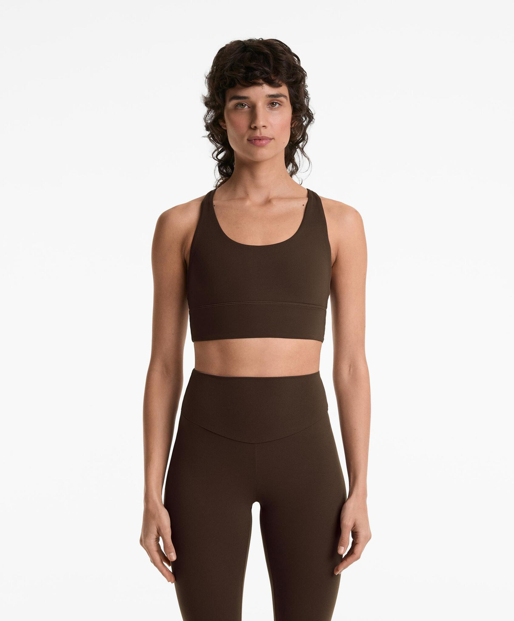 Oysho Спортивный бюстгальтер с бретелями на спине, темно-коричневый