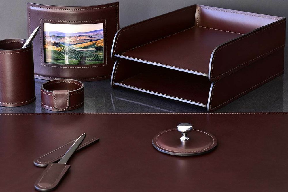 двухэтажный лоток для бумаг люкс кожа