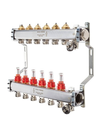 Коллектор нерж. в сборе с расходомерами 1" ВР-3/4" НР, 8 выходов