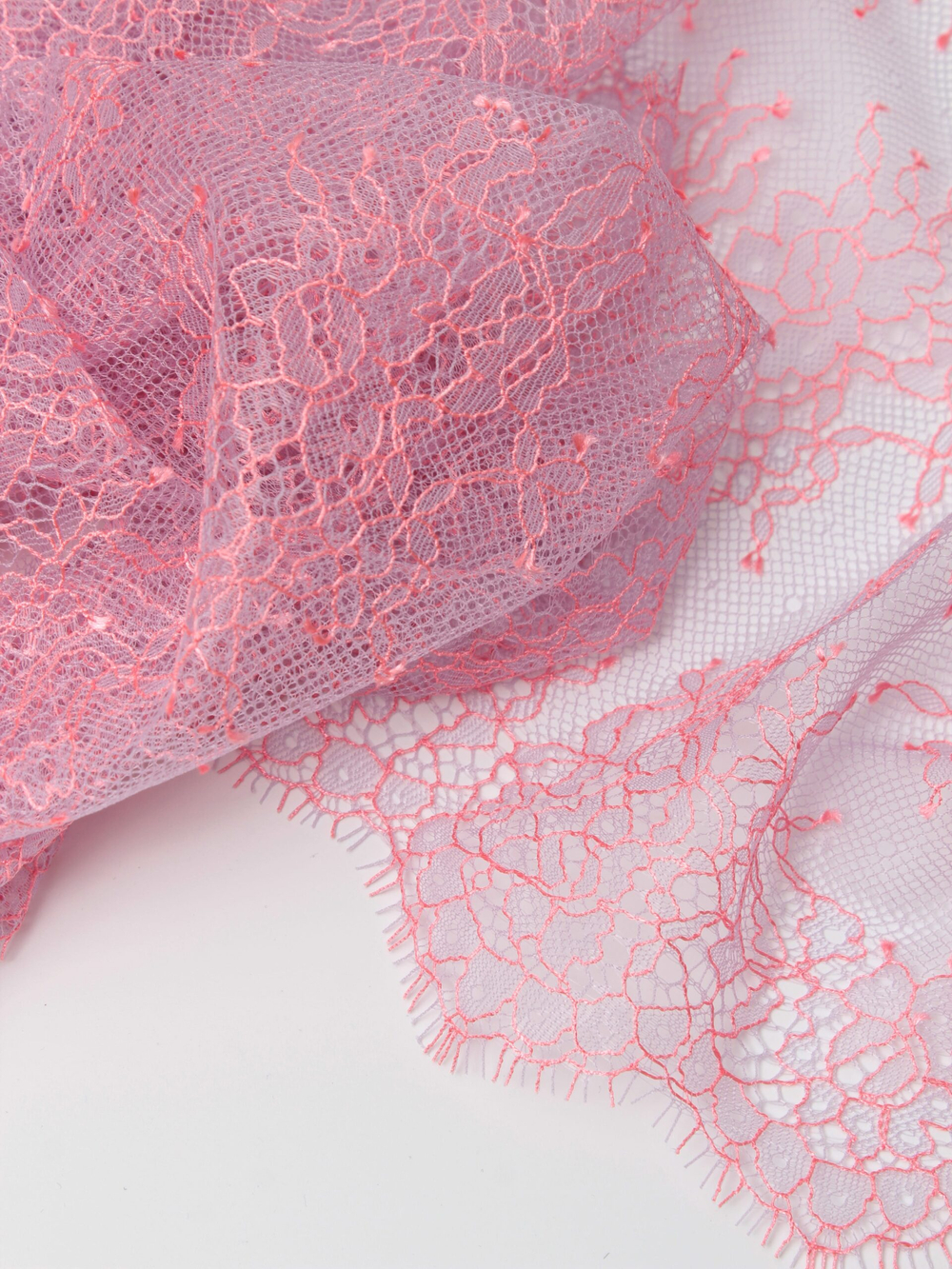 Кружево шантильи орхидея с коралловым неэластичное ширина 22 см длина 1.45 м