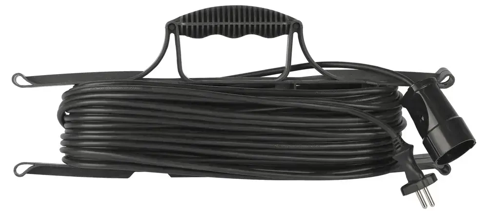 Удлинитель силовой 50м на рамке Intro UF1500 без заземления 1 розетка ПВС 2x1.5мм, строительный садовый для газонокосилки и триммера