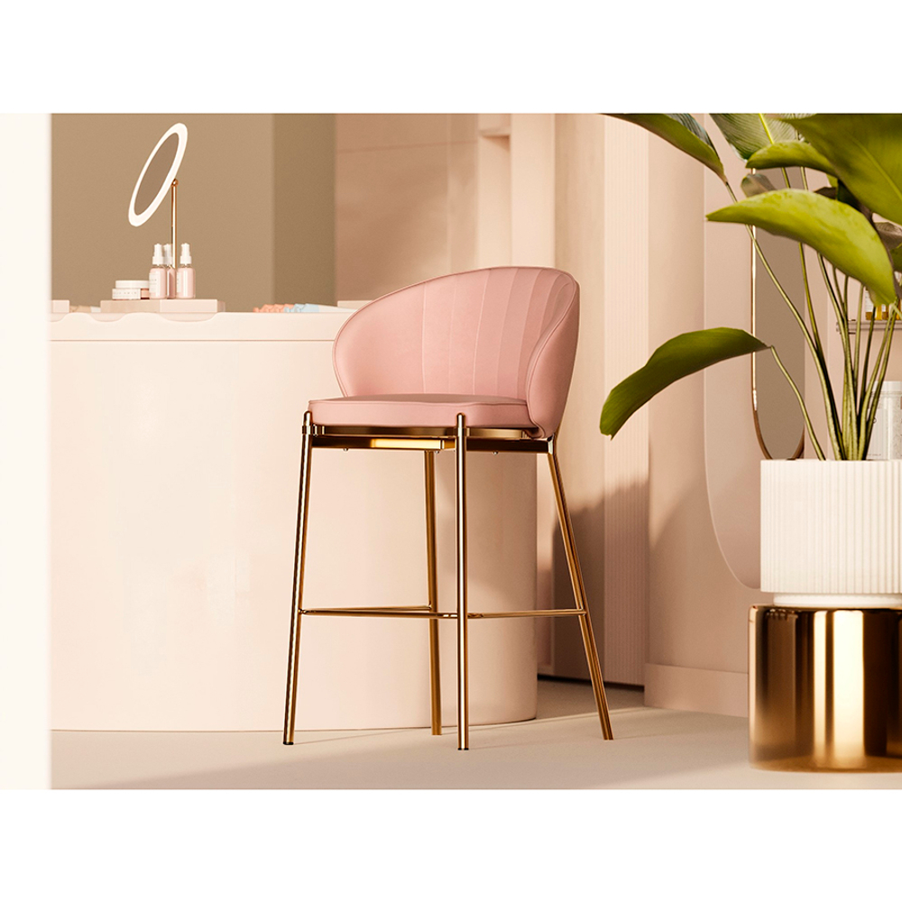 Стул барный Bergenson Bjorn Coral, велюр, розовый