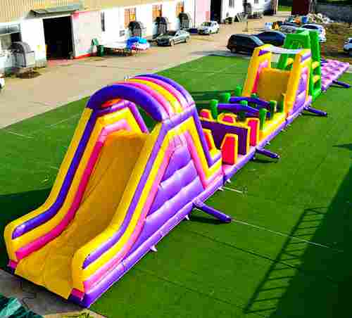 Коммерческая надувная полоса препятствий «Яркий мир», 25×3×4 м