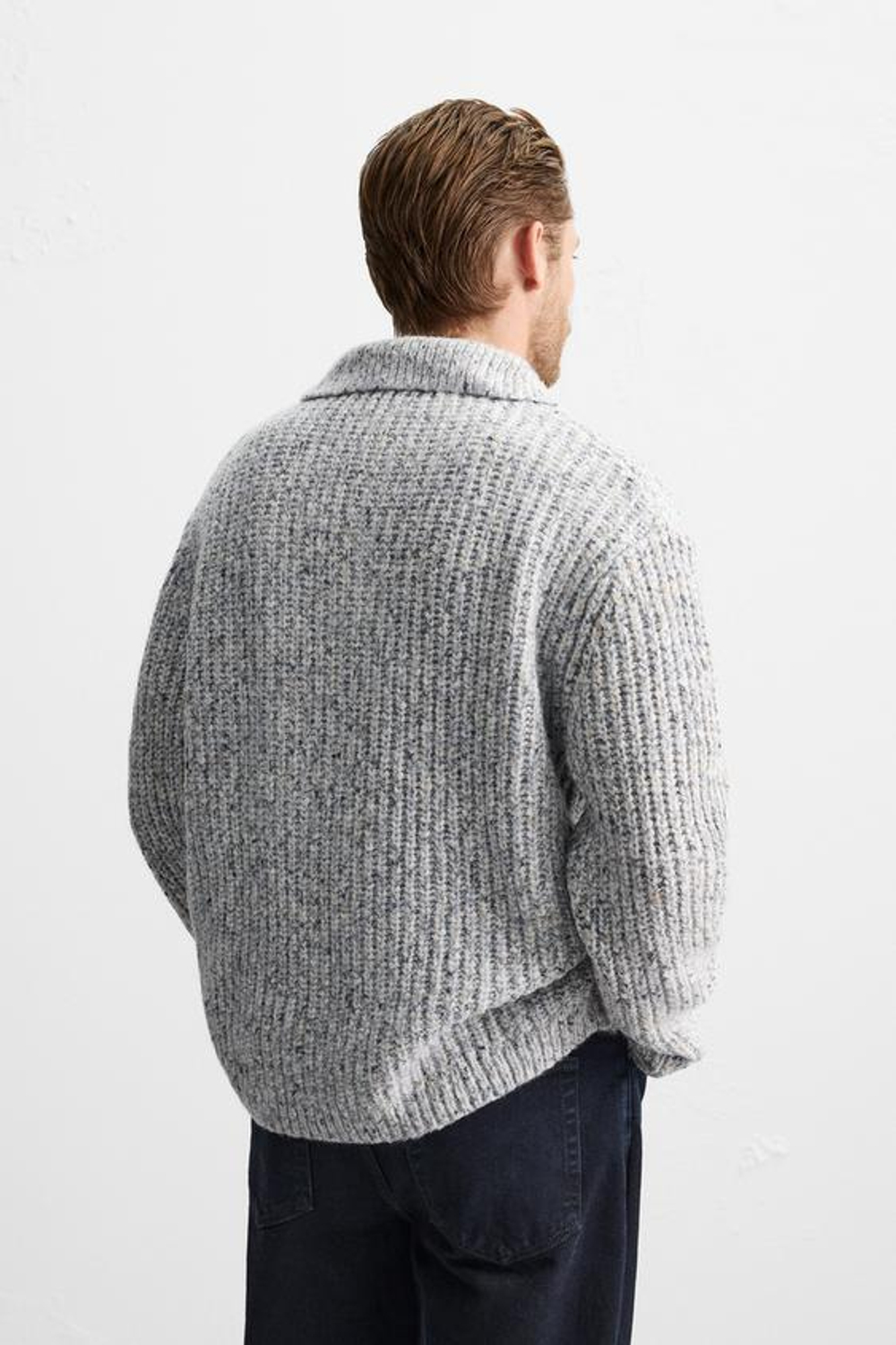 ZARA ПОЛО ИЗ РЕЛЬЕФНОГО ТРИКОТАЖА, СИНЕВАТЫЙ