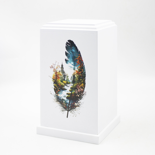 Урна для праха "Колонна Реквием" с печатью Перо-пейзаж