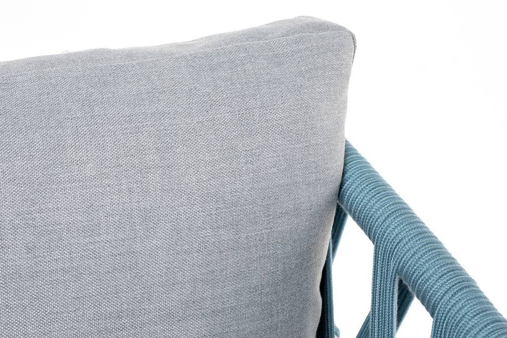 "Диего" кресло плетеное из роупа, каркас алюминий светло-серый (RAL7035) муар, роуп бирюзовый круглый, ткань светло-серая