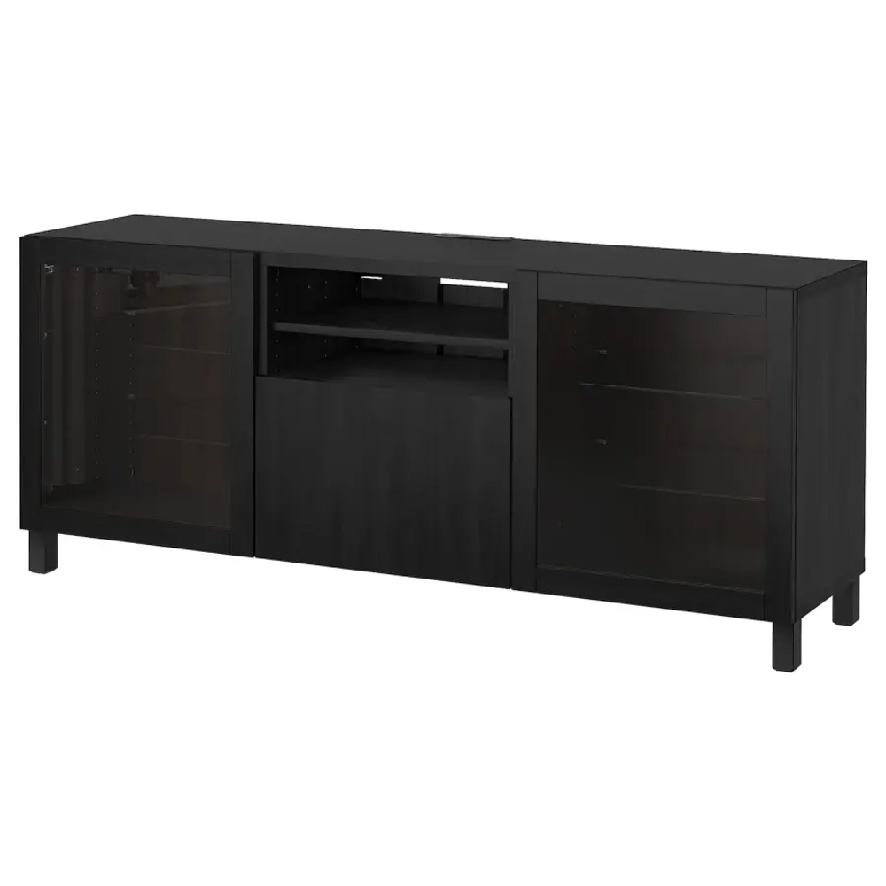 Тумба под ТВ с дверцами и ящиками - IKEA BESTÅ/BESTA/БЕСТО ИКЕА, 42х74х180 см, черный