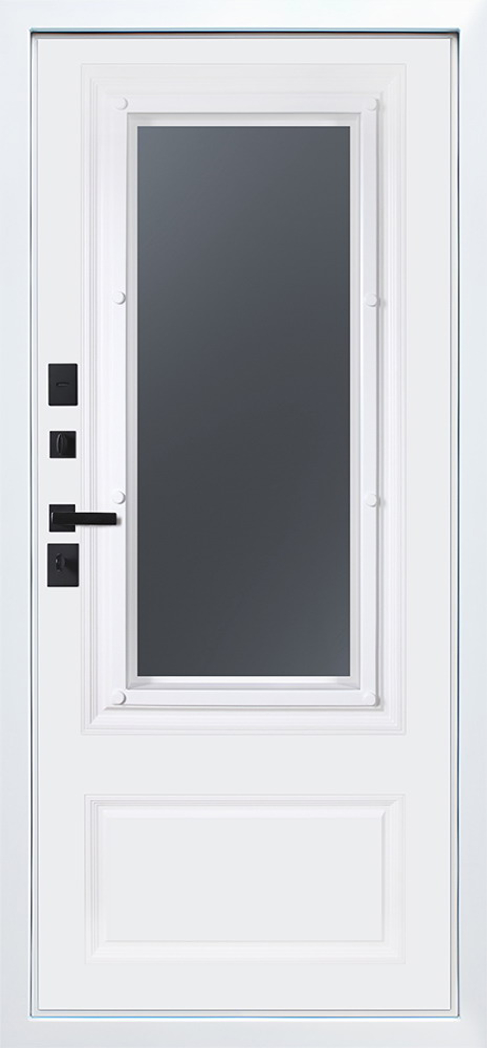 Стальная дверь "Дравит" с окном и лазерной резкой (терморазрыв 3к). Заказная модель.